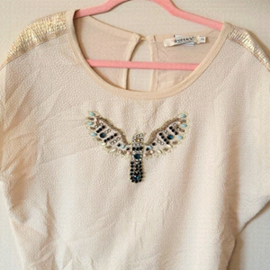 Cream Color Embroidered Blouse L